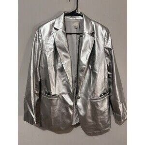 Women's A New Day Relaxed Fit Silver Faux Leather Blazer SIZE Medium